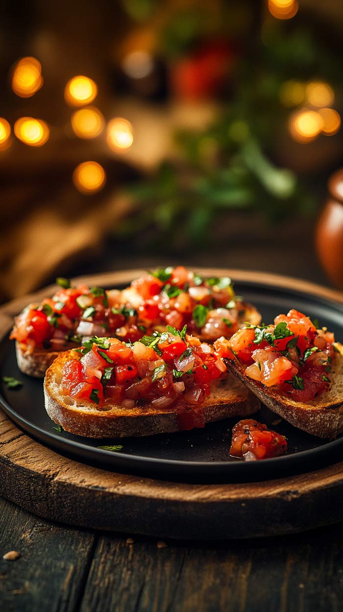 Frische Bruschetta auf knusprigem Brot.