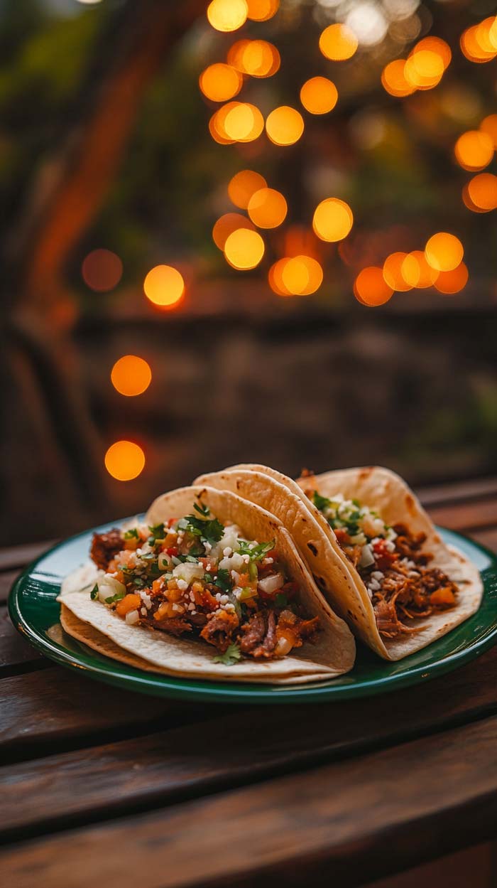 Servierte Carnitas Tacos auf einem Teller