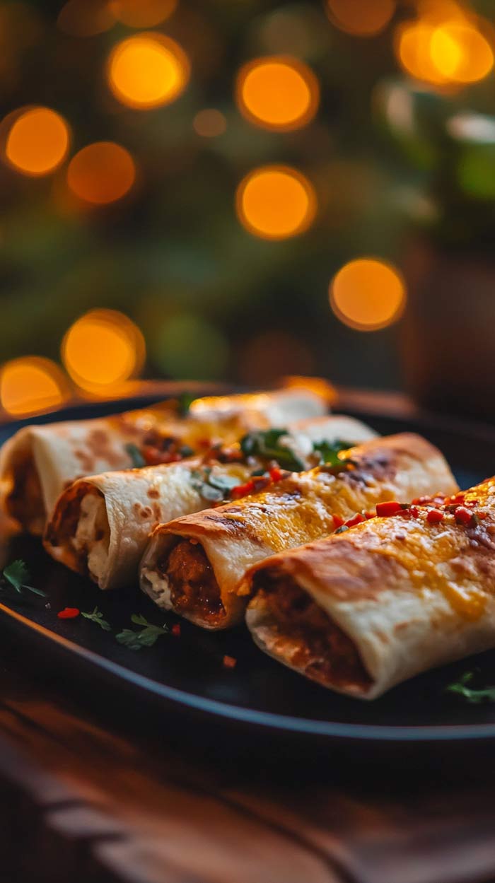 Frisch frittierte Chimichangas auf einem Teller.