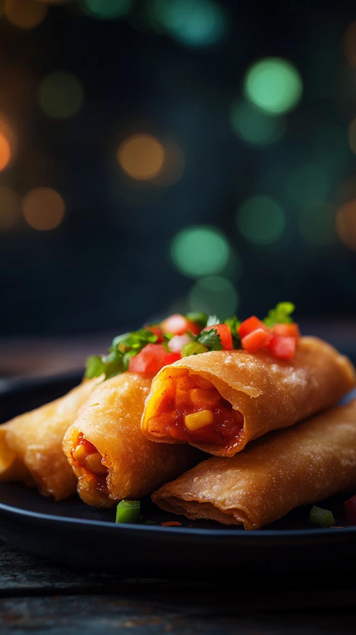 Frisch frittierte Chimichangas auf einem Teller.