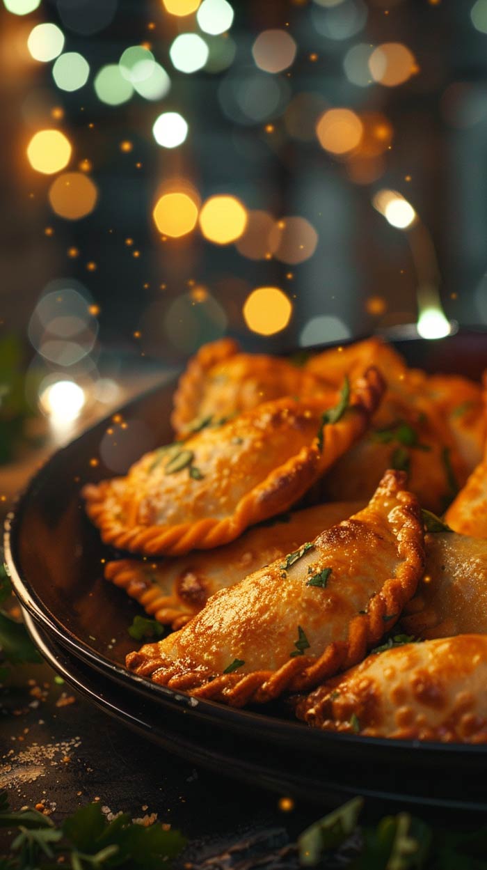 Nahaufnahme von Empanadas, frisch gebacken.