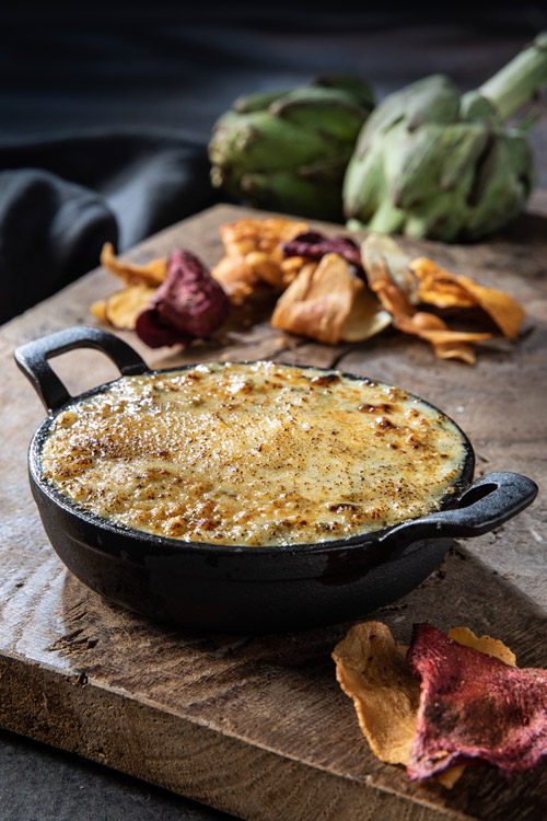 artischocken dip mit gemüse habanero chips