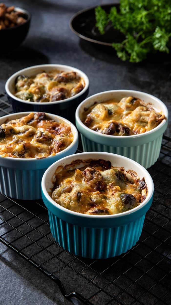 Kartoffelgratin in einzelnen Schälchen serviert.