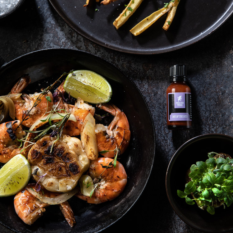 shrimps und limette mit scharfen pastinaken pommes 