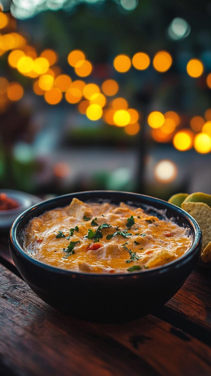 Nahaufnahme des cremigen Queso-Dips.