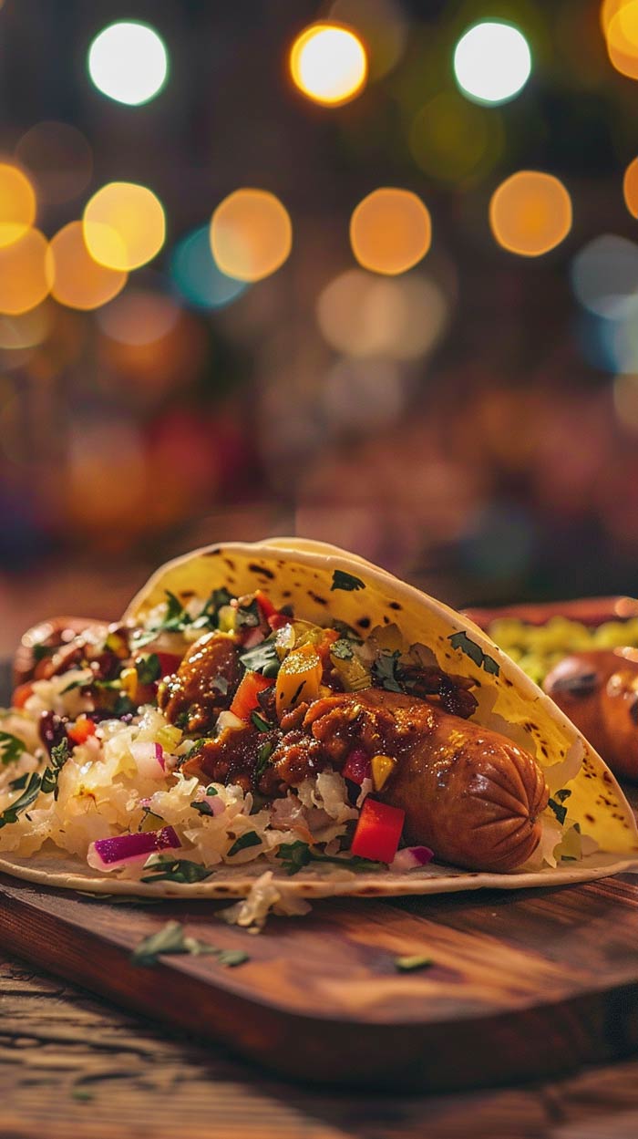 Tacos mit Sauerkraut und Würstchen