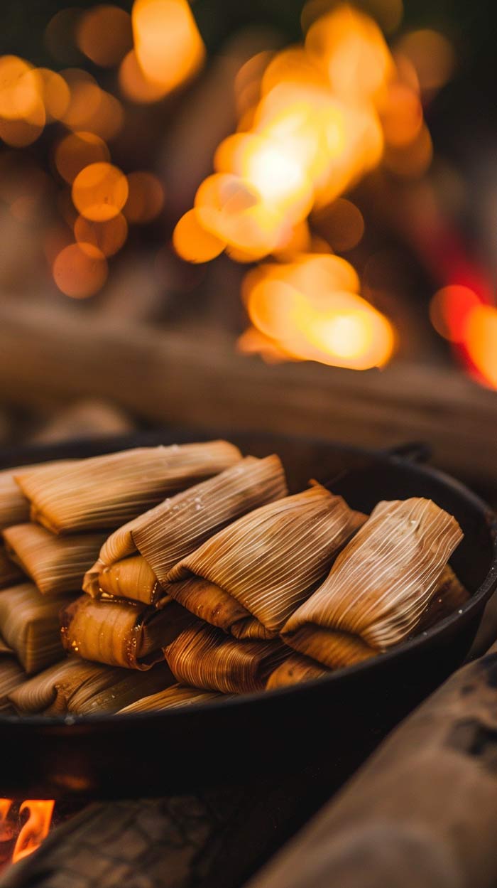 Tamales, die auf einem Tisch serviert werden.